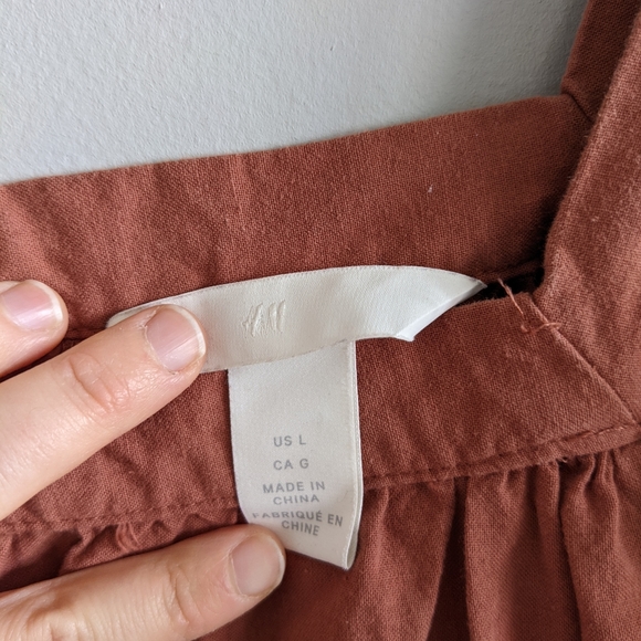 H&M Rust Brown Cotton Weave Puff Sleeve Playsuit - Picture 4 of 11
